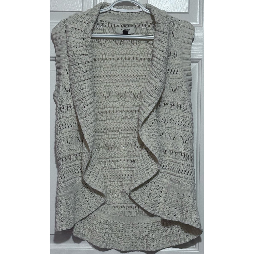 Sonoma Women's Open Front Sleeveless Knitted Cream Sweater Vest Size L
